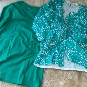 Lord & Taylor Teal Top with Patterned Accent